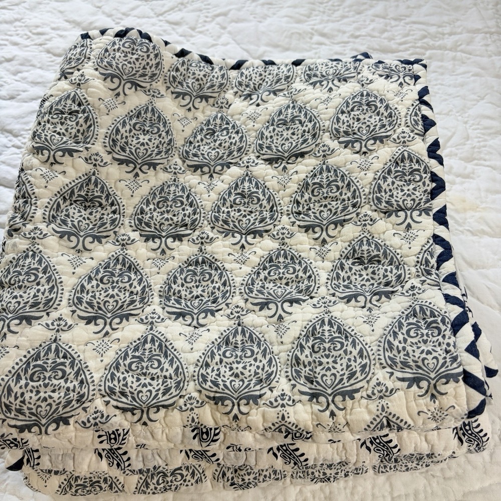 Ballard Designs Pippa Patchwork Euro Shams Blue White Cotton Quilted Paisley (3) - Picture 2 of 16